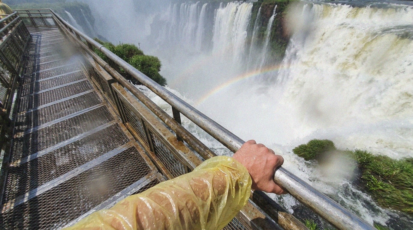 Falls wall from a soaked walkway