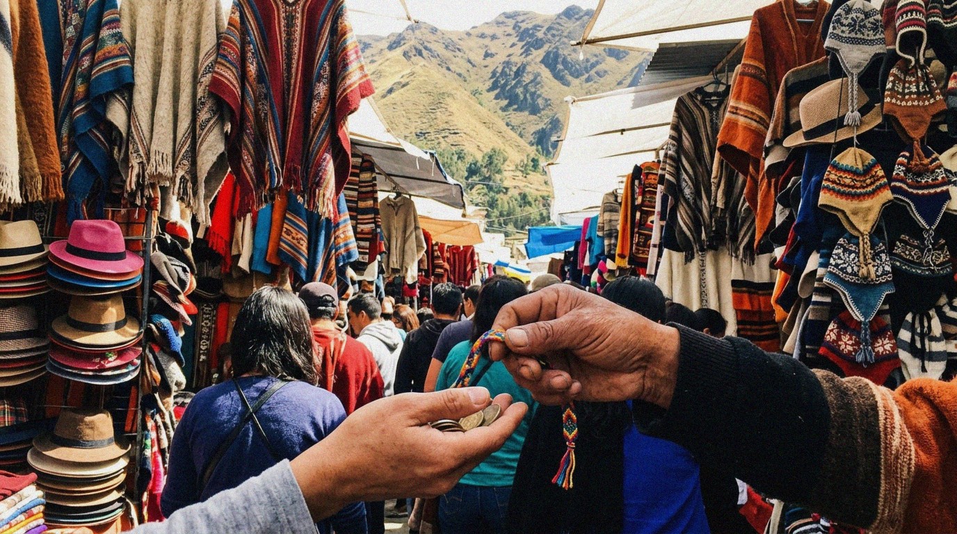 Textile stalls under highland sun